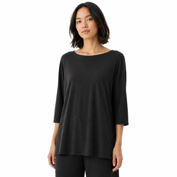Eileen Fisher Tops - Eileen Fisher Womens Tunic Top 1X Plus Black Jersey 3/4 Sleeve Lagenlook Bateau